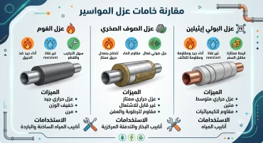 مقارنة خامات عزل المواسير الفوم والصوف الصخري والبولي إيثيلين وأيها يناسب حالتك مقارنة خامات عزل المواسير الفوم والصوف الصخري والبولي إيثيلين وأيها يناسب حالتك